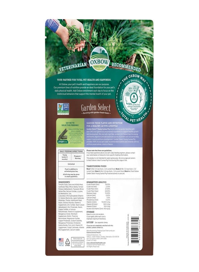 أوكسبو طعام أوكس بو جاردن سيليكت لصغار خنازير غينيا، حبيبات من البرسيم والتبن، غنية بالألياف لصحة الجهاز الهضمي، حبيبات طعام للحيوانات الأليفة غنية بالفيتامينات والمعادن، منتجات للحيوانات الأليفة الصغيرة، صنع في الولايات المتحدة الأمريكية، كيس 4 أرطال - Image 2